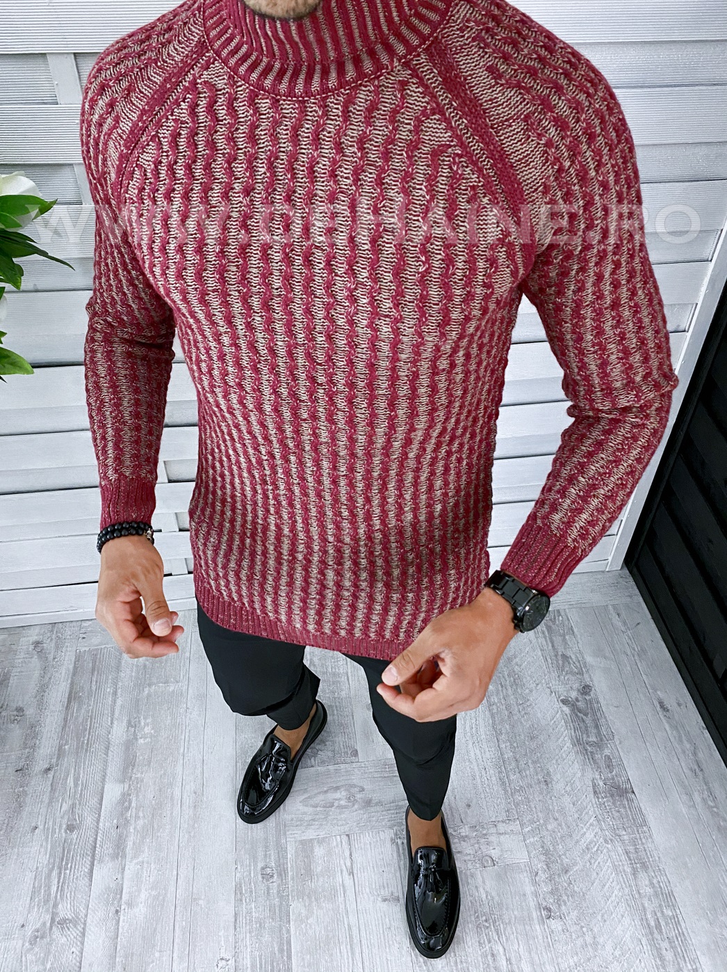 Pulover barbati gros slim fit bordo t3712 95-2
