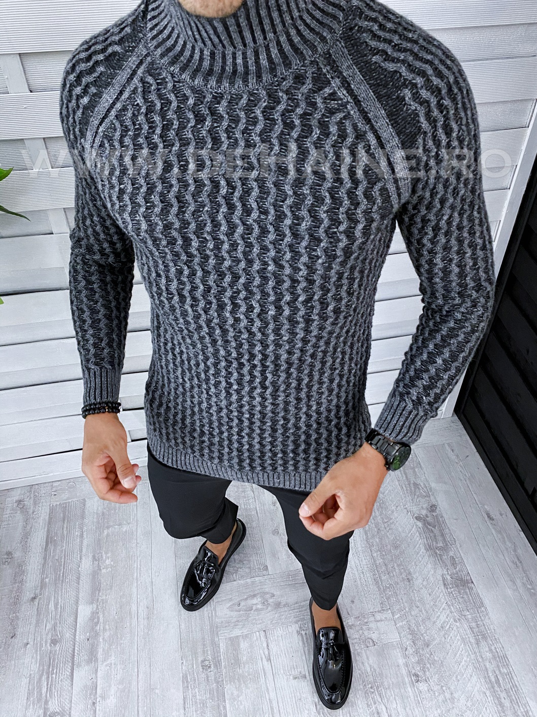 Pulover barbati gros slim fit gri t3712 108-1*