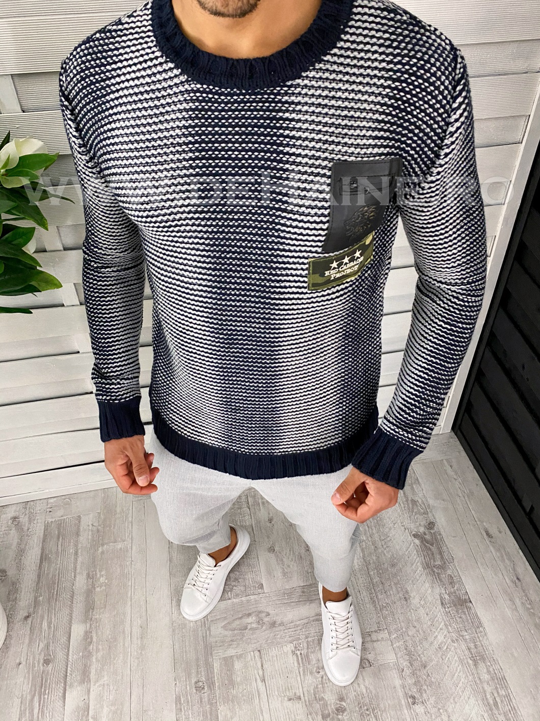 Pulover barbati gros slim fit bleumarin t3467 o1-4