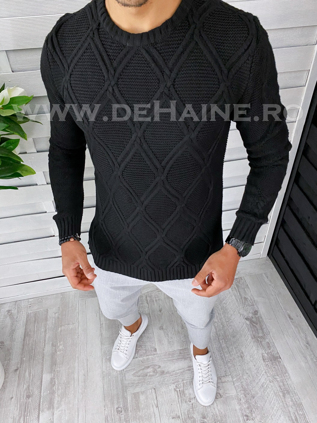 Pulover barbati gros slim fit negru t3564 o1-4