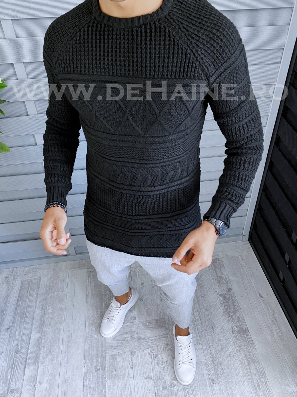 Pulover barbati gros slim fit negru t3614 i4-6*