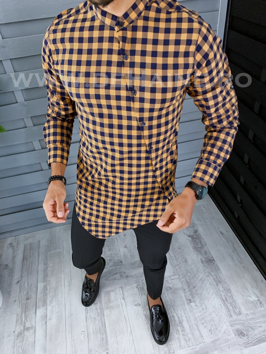 Camasa barbati asimetrica in carouri slim fit b2129*