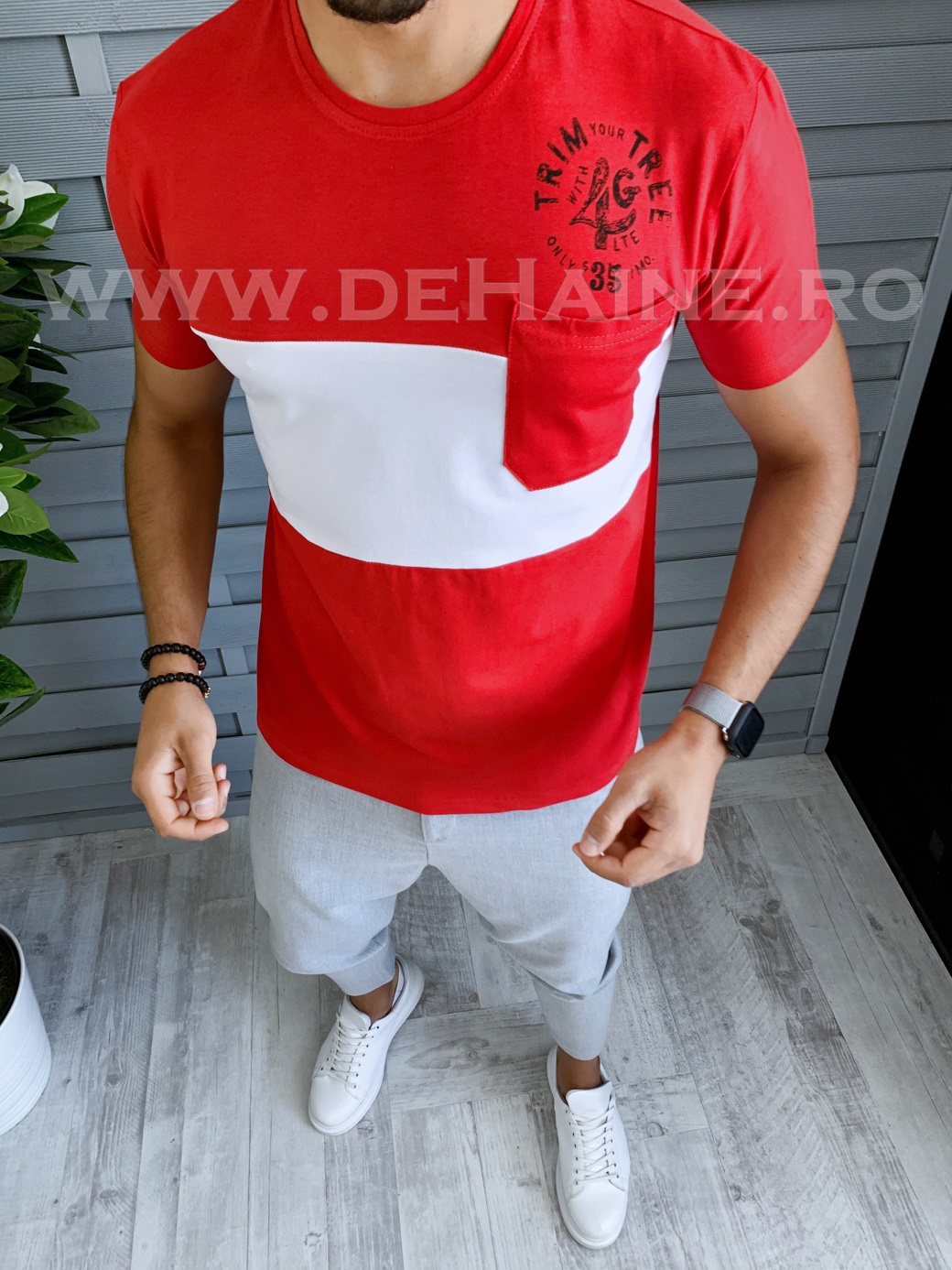 Tricou barbati rosu slim fit b1709 p5-3*