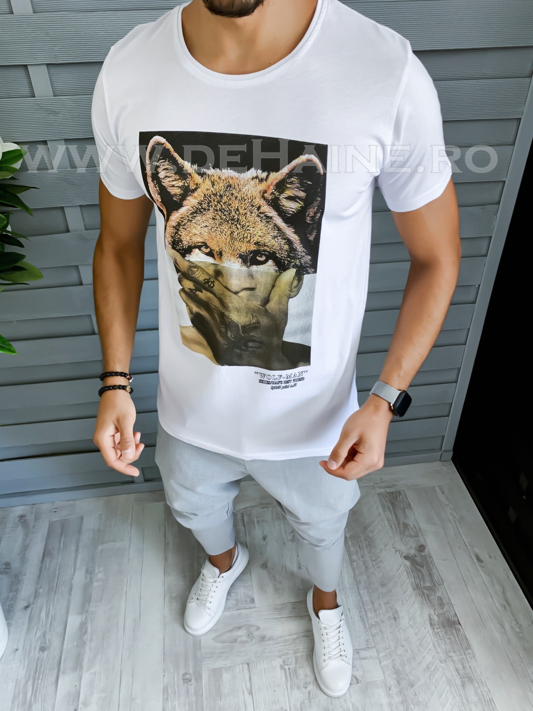 Tricou barbati alb slim fit b1721 x2-2