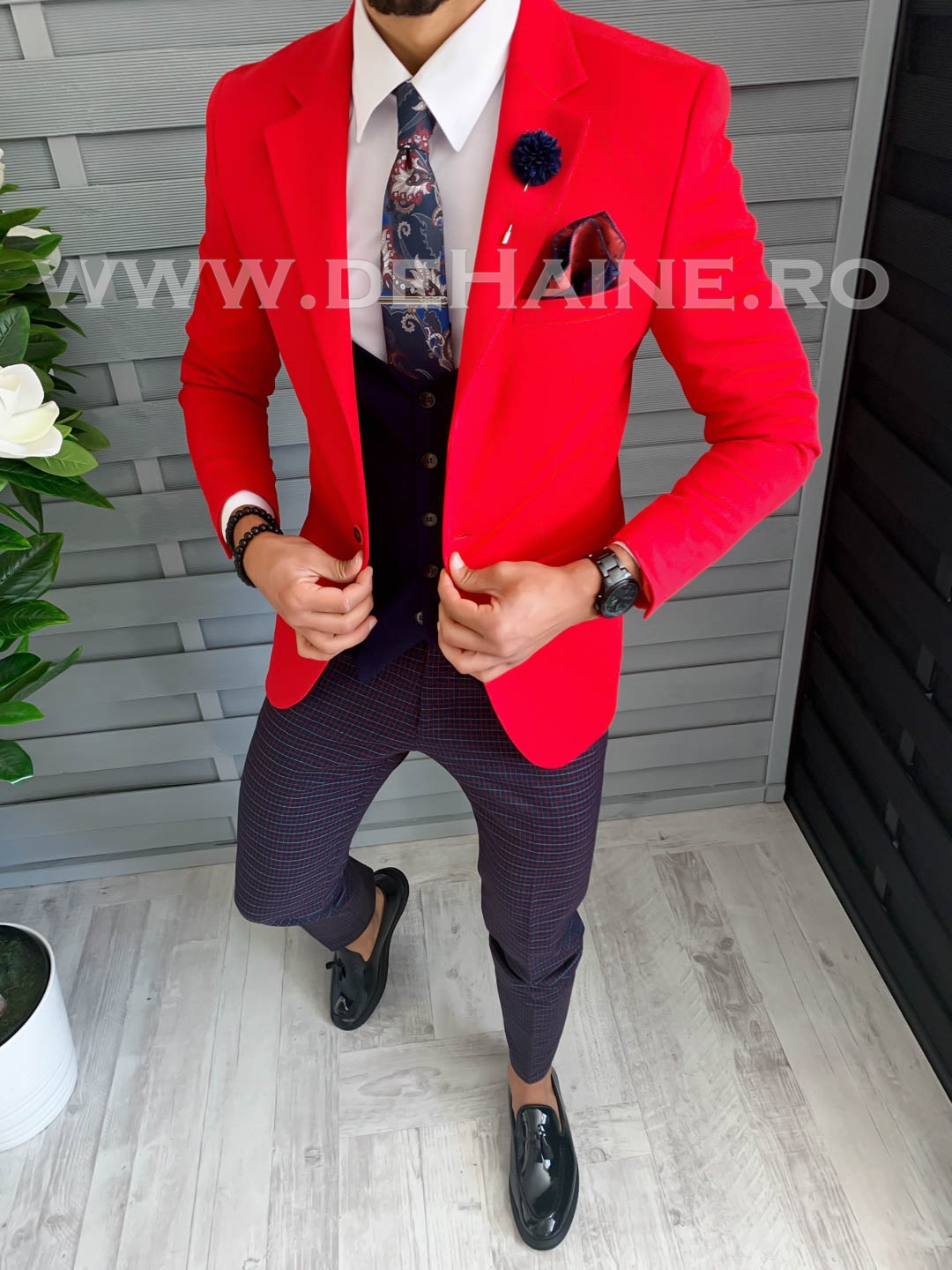 Sacou barbati rosu slim fit a4001