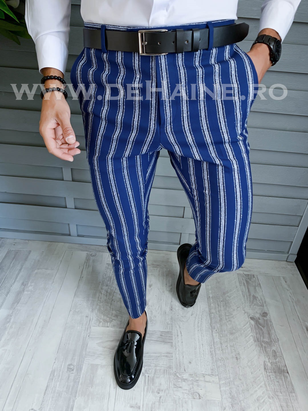 Pantaloni barbati eleganti bleumarin cu dungi B1606 F3-5.2 E 14-3