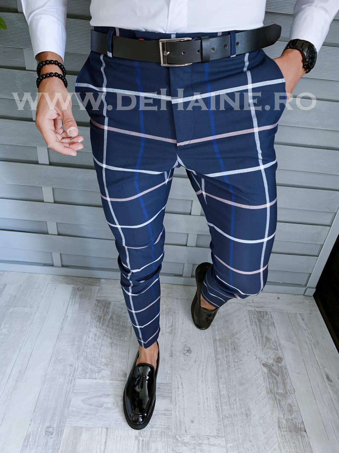 Pantaloni barbati eleganti bleumarin in carouri B1623 F3-5.3