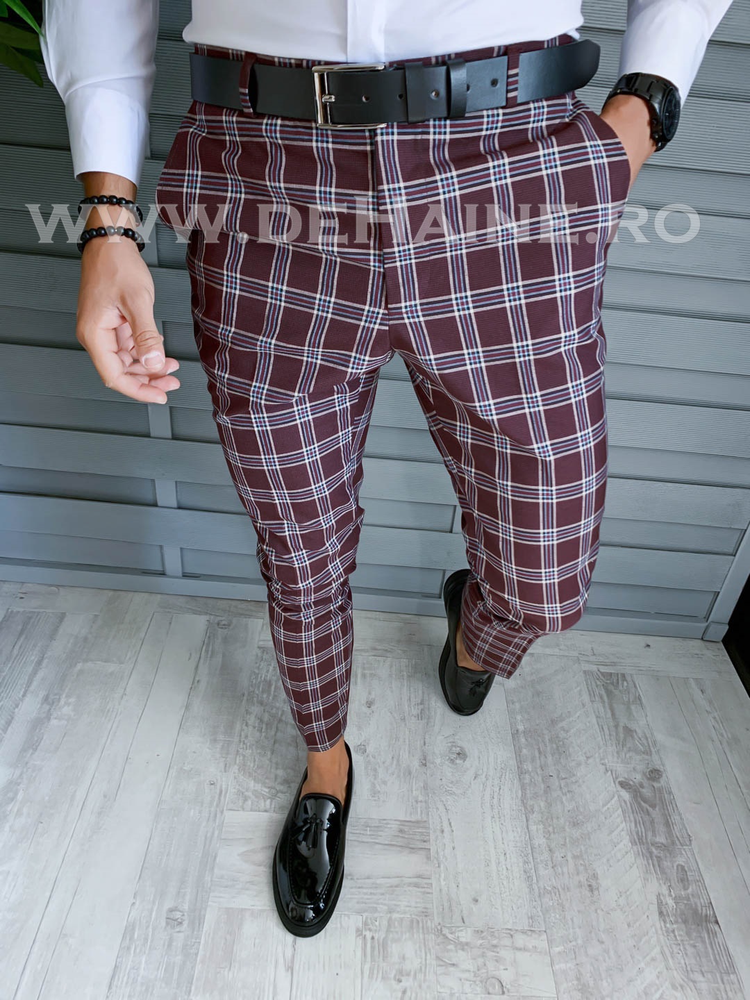 Pantaloni barbati eleganti grena in carouri B1626 F7-5