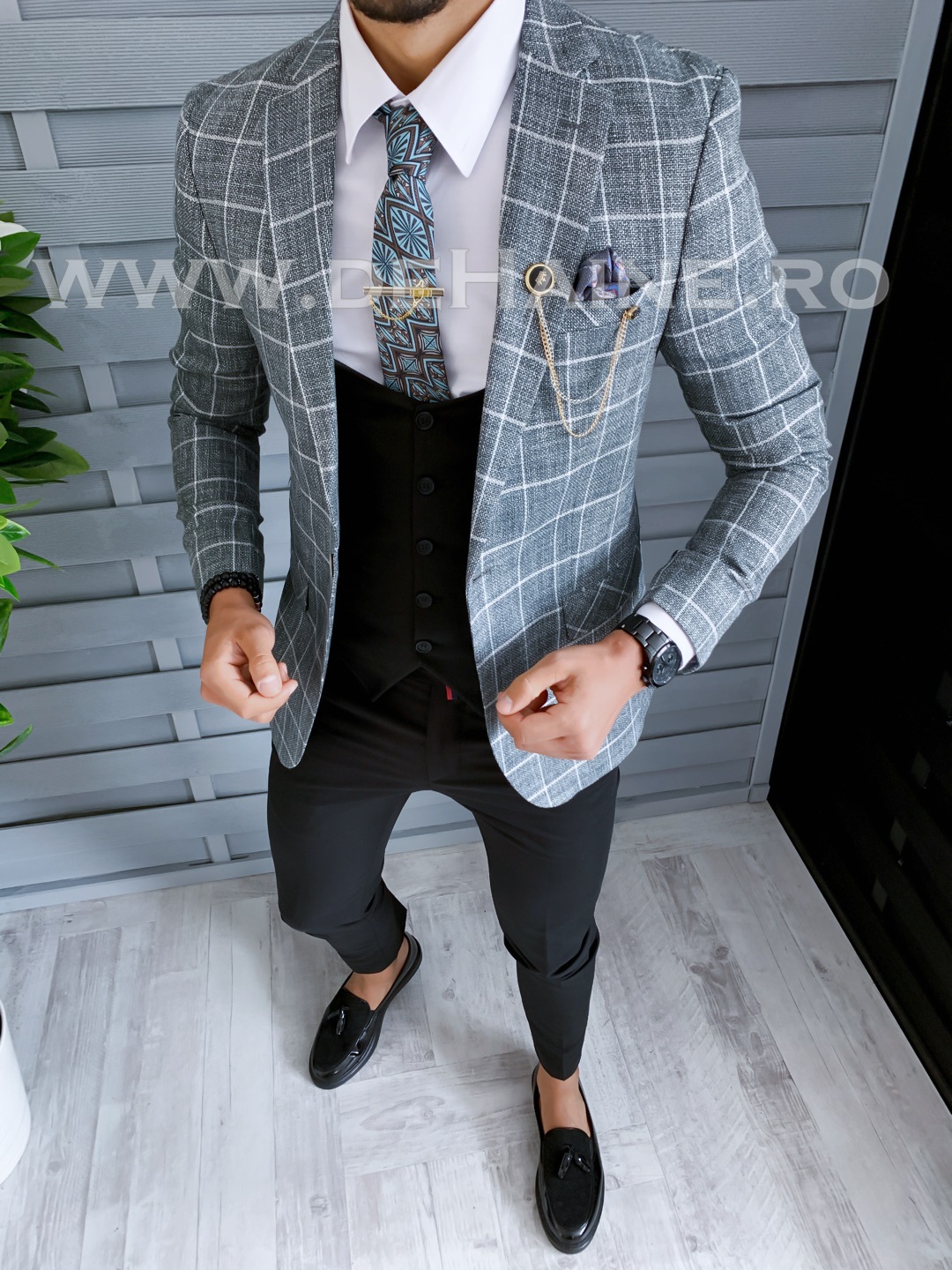 Sacou barbati in carouri slim fit b1545