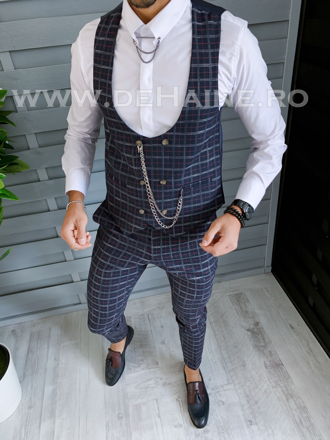 Compleu barbati bleumarin vesta + pantaloni b1458*