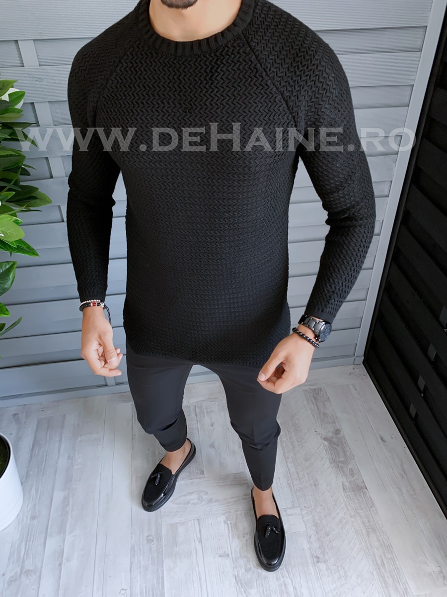 Pulover barbati gros slim fit negru zr t3634 i12-5
