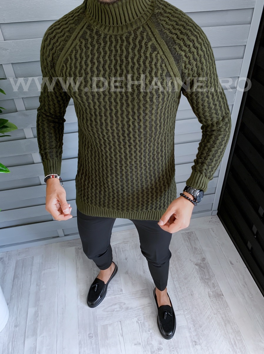 Pulover barbati gros slim fit kaki zr t3712 i18-6*