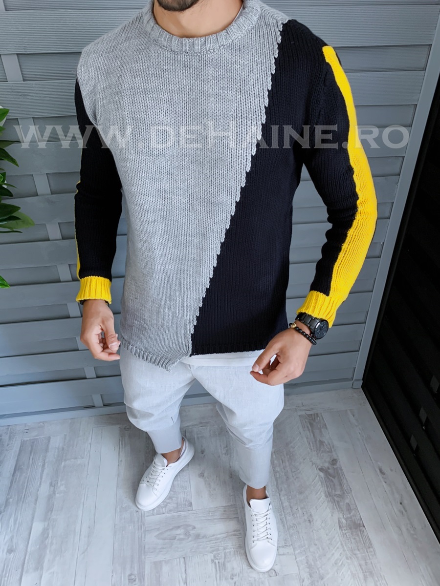 Pulover barbati gros slim fit gri zr t3619 i4-3