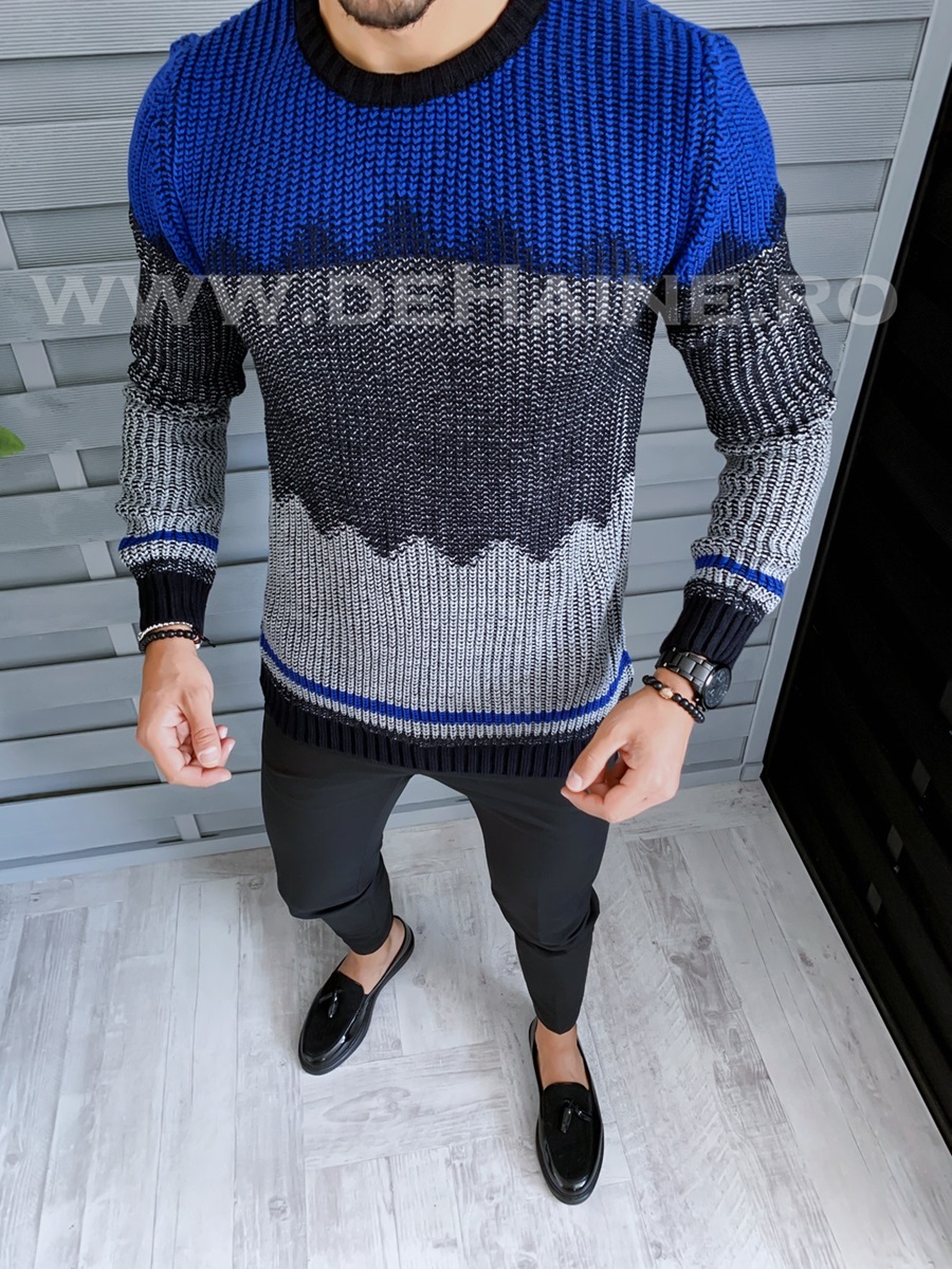 Pulover barbati gros slim fit bleumarin zr t3626 91-1