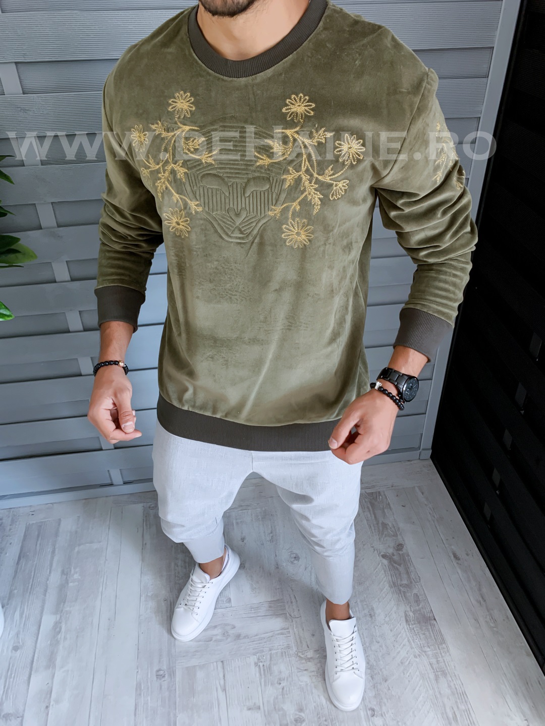 Bluza barbati kaki slim fit b1400 o1-1
