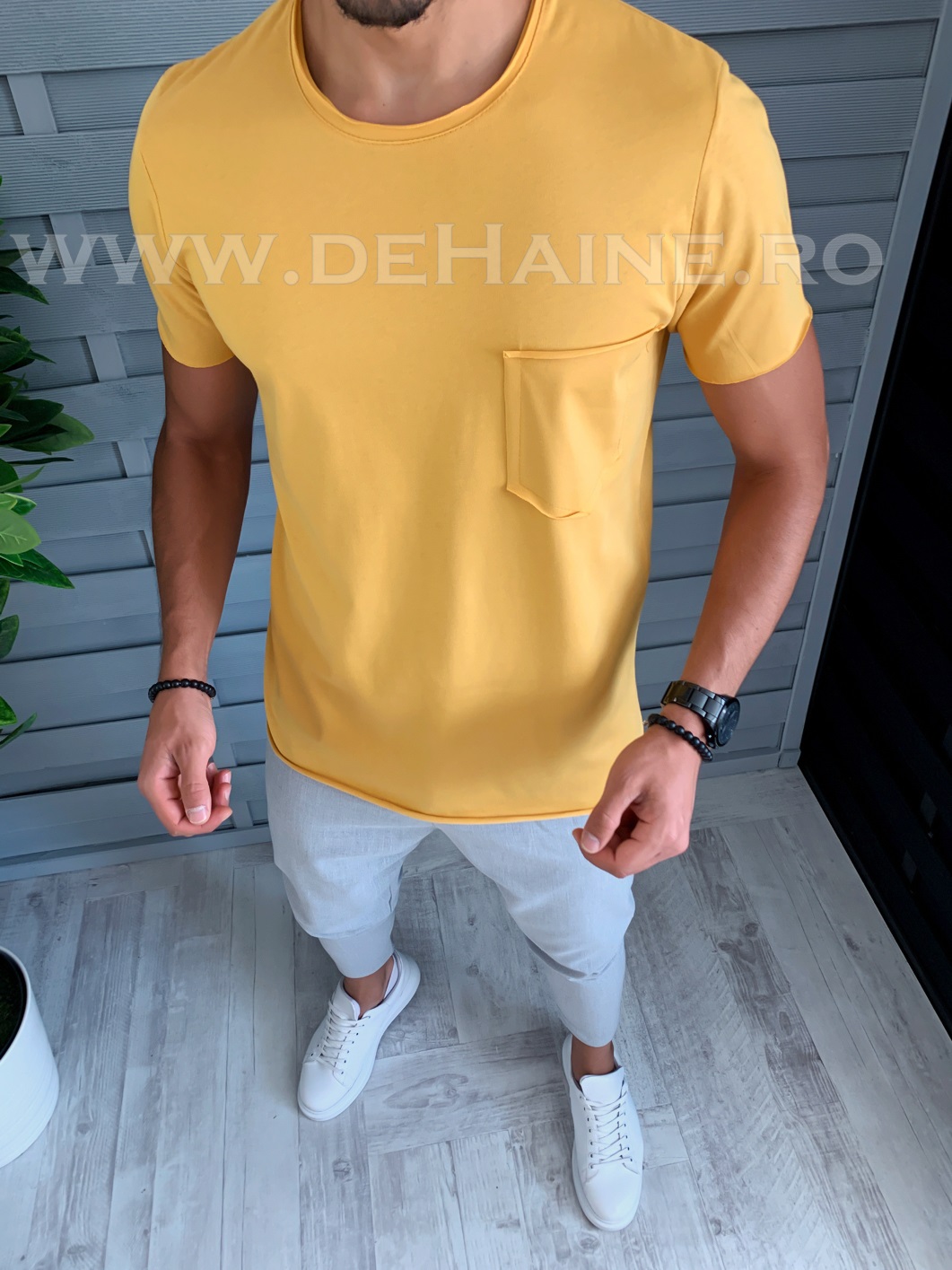 Tricou barbati mustar slim fit b1388 p12-1