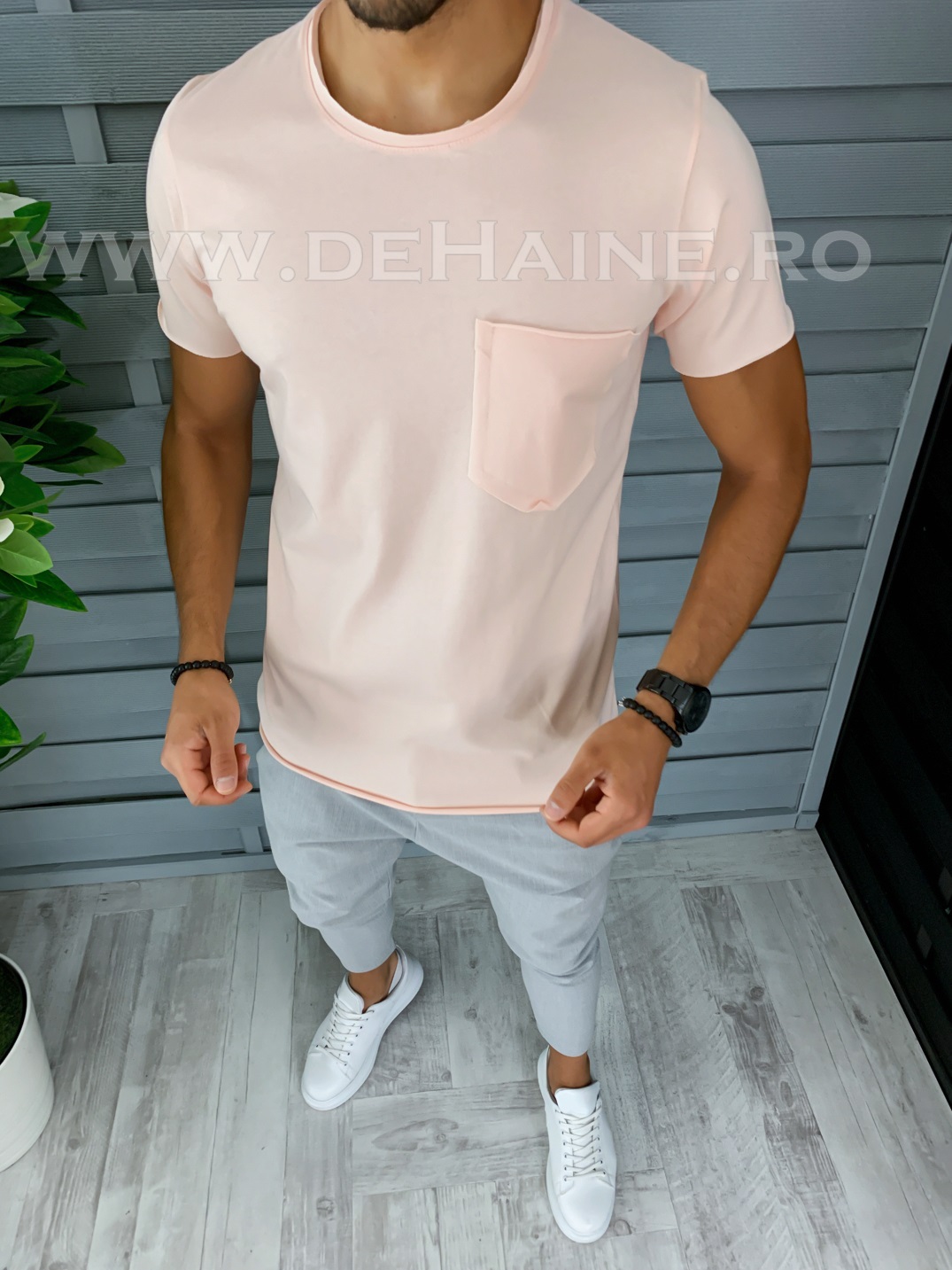 Tricou barbati roz slim fit b1388 p12-1