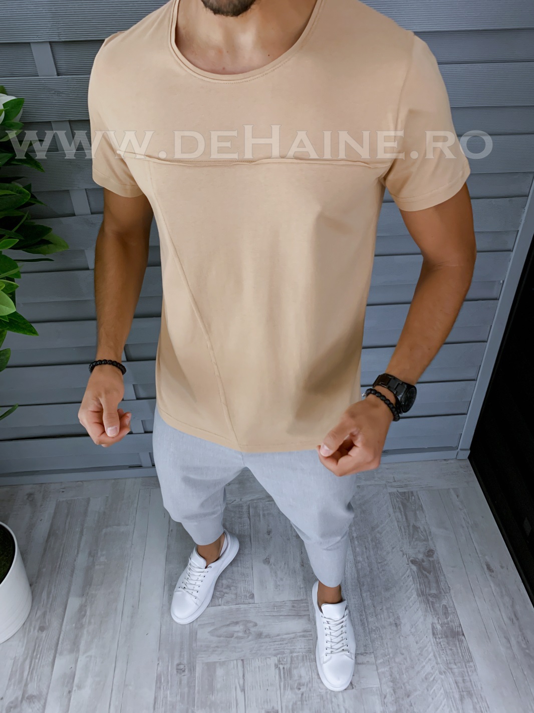 Tricou barbati bej slim fit b1389 p16-4