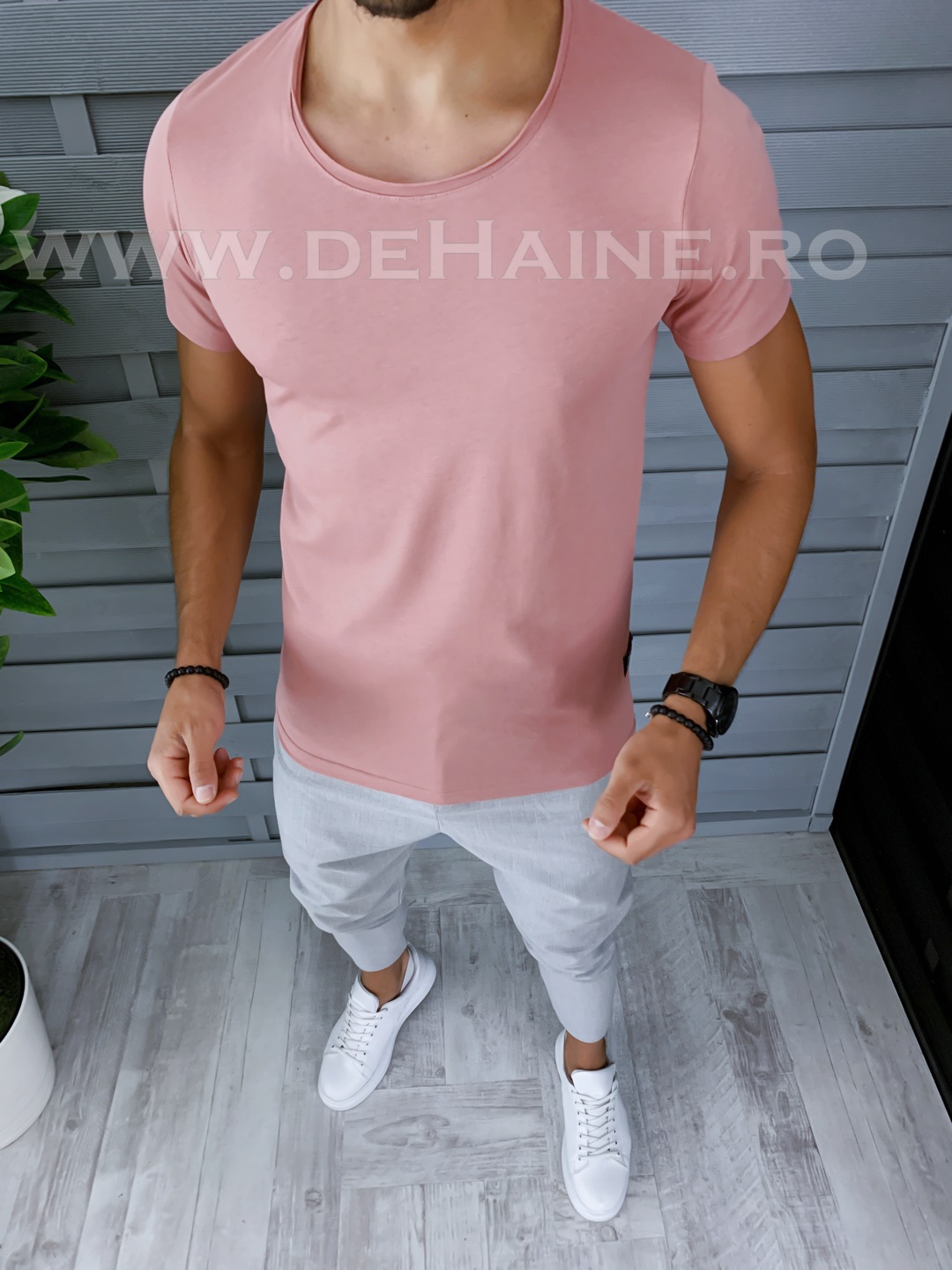 Tricou barbati roz slim fit b1390 p4-2