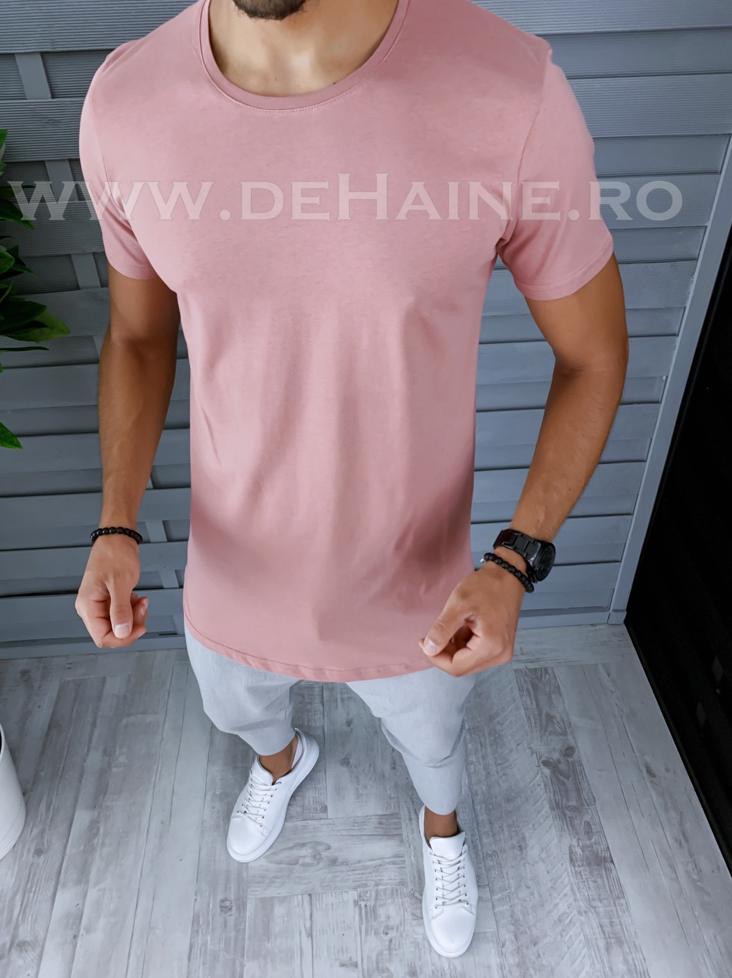 Tricou barbati roz slim fit b1392 p16-3