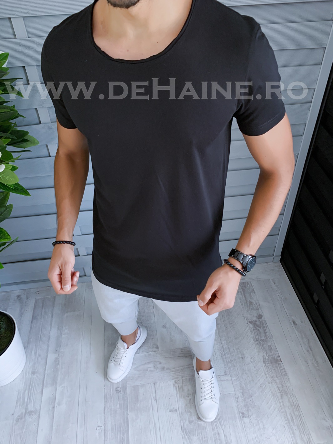 Tricou barbati negru slim fit b1395 p4-3