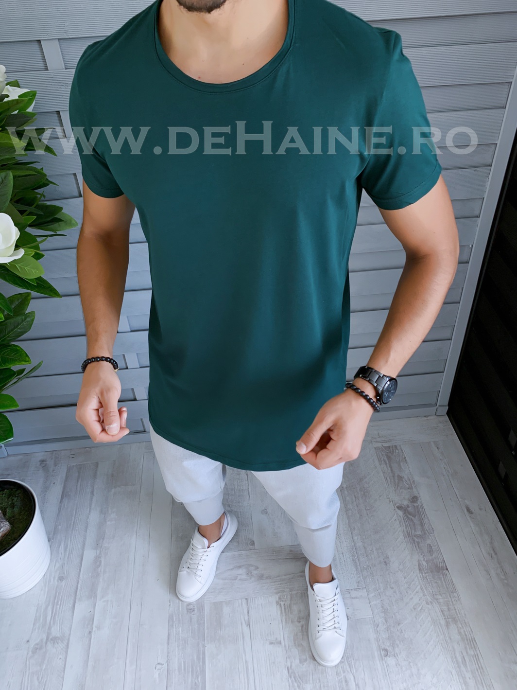 Tricou barbati verde slim fit b1395 p4-3