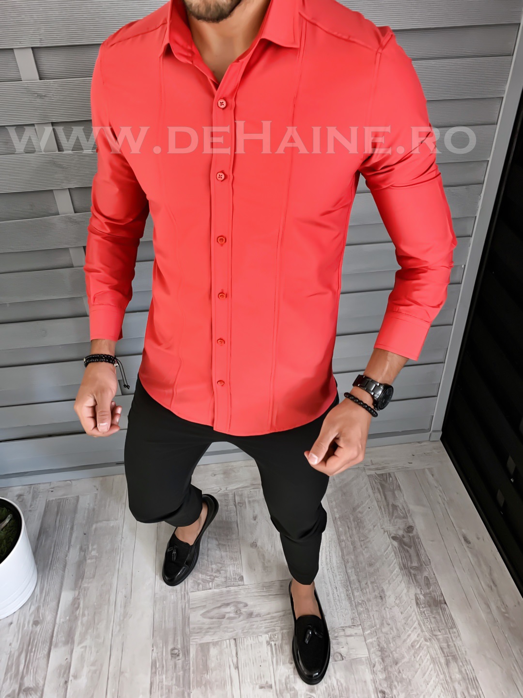 Camasa barbati rosie slim fit b1375 w9-4
