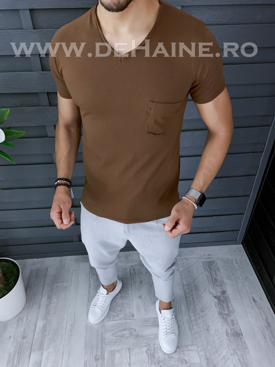 Tricou barbati maro slim fit ZR A9958 P16-2