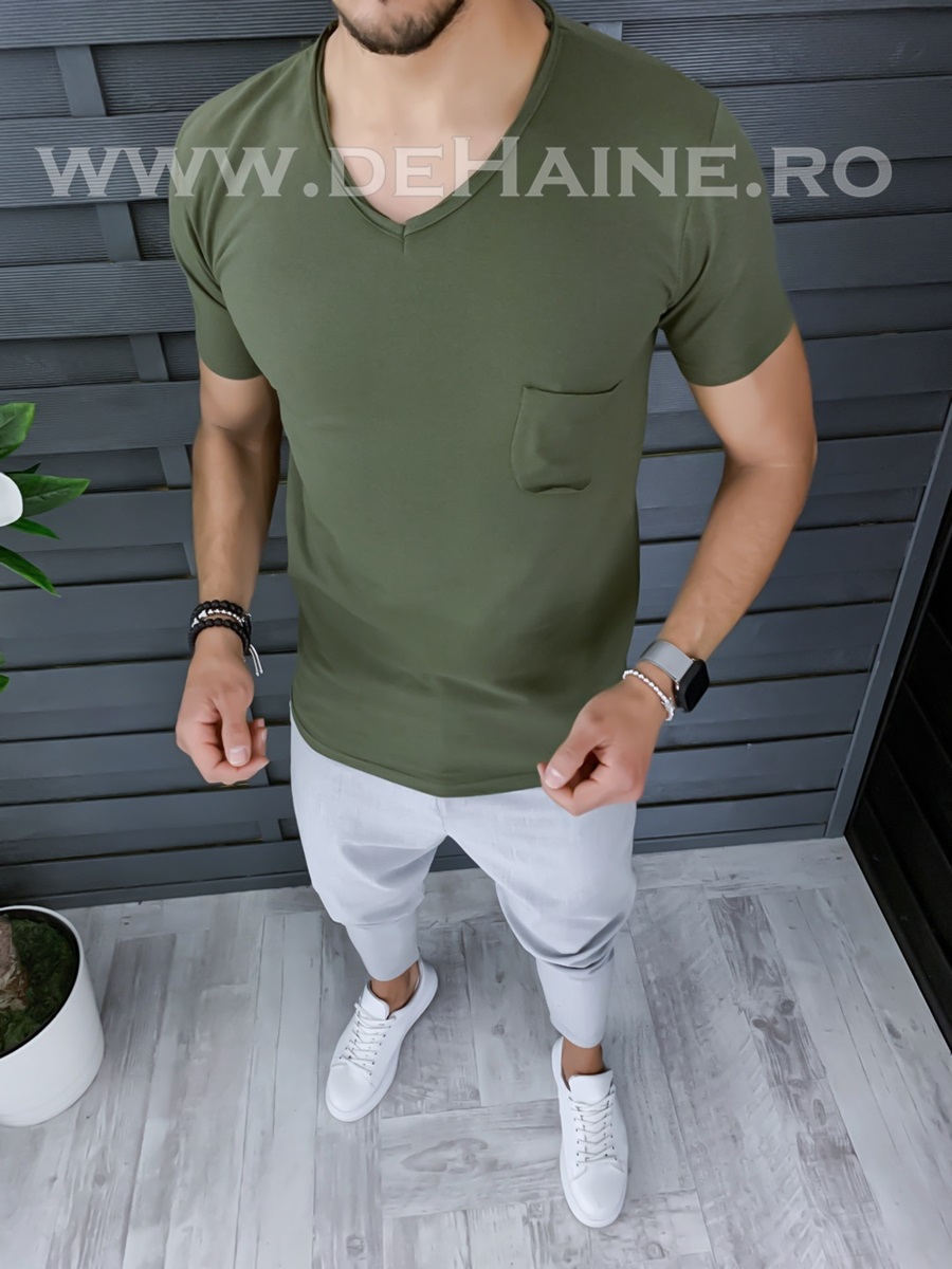 Tricou barbati kaki slim fit zr a9946 n6-1