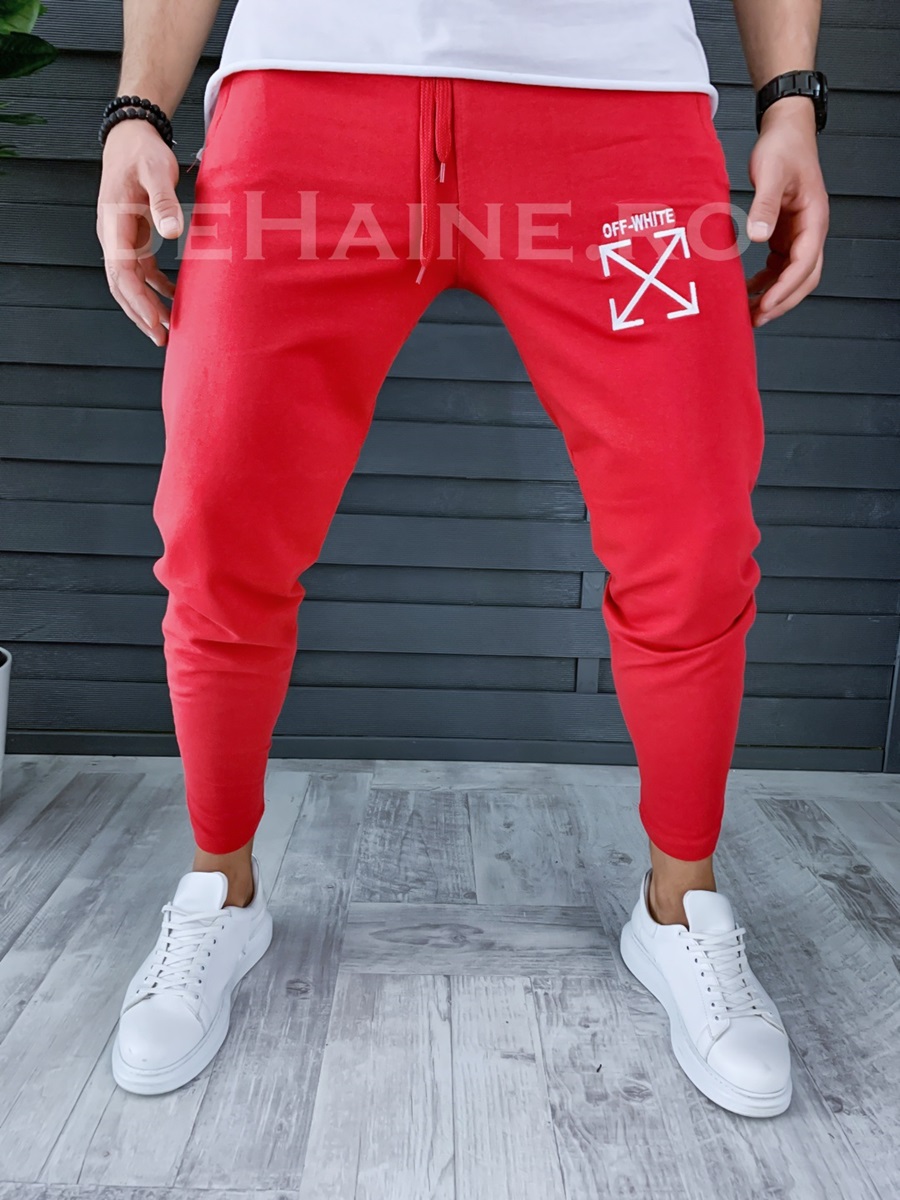 Pantaloni de trening conici rosii A5947 B11-1