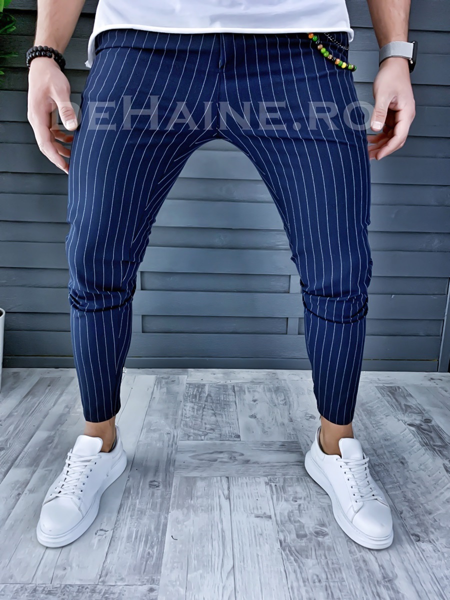 Pantaloni barbati bleumarin in dungi smart casual A9124 V