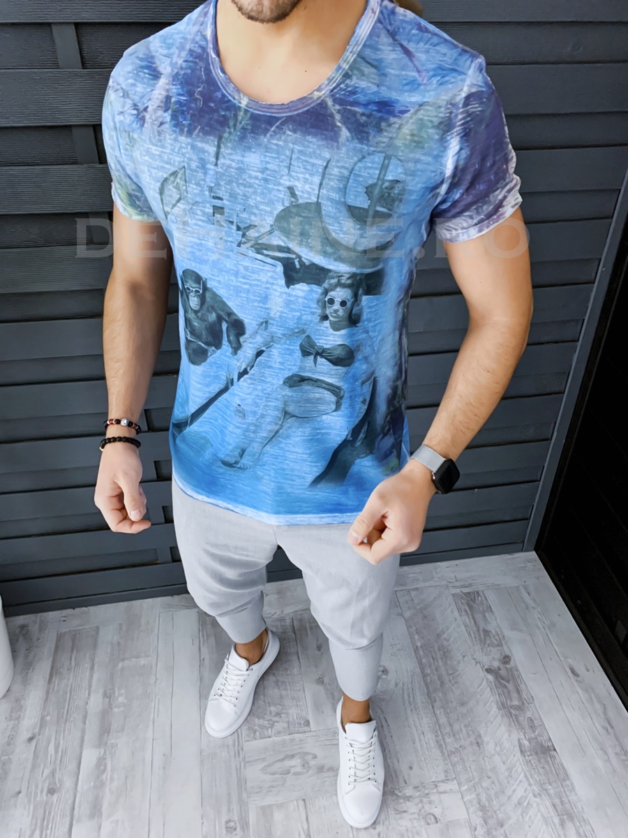 Tricou barbati cu imprimeu slim fit zr 9078 p8-3