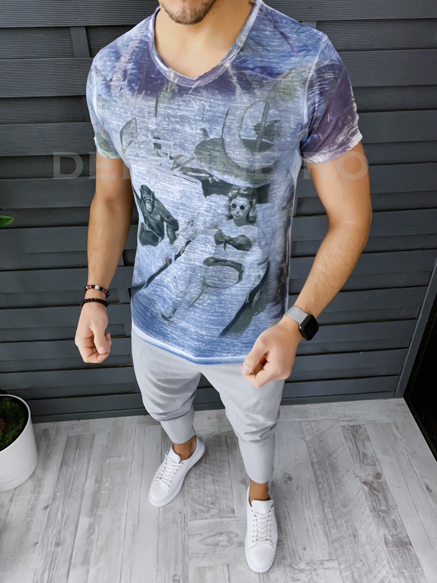 Tricou barbati cu imprimeu slim fit zr 9079 p3-3