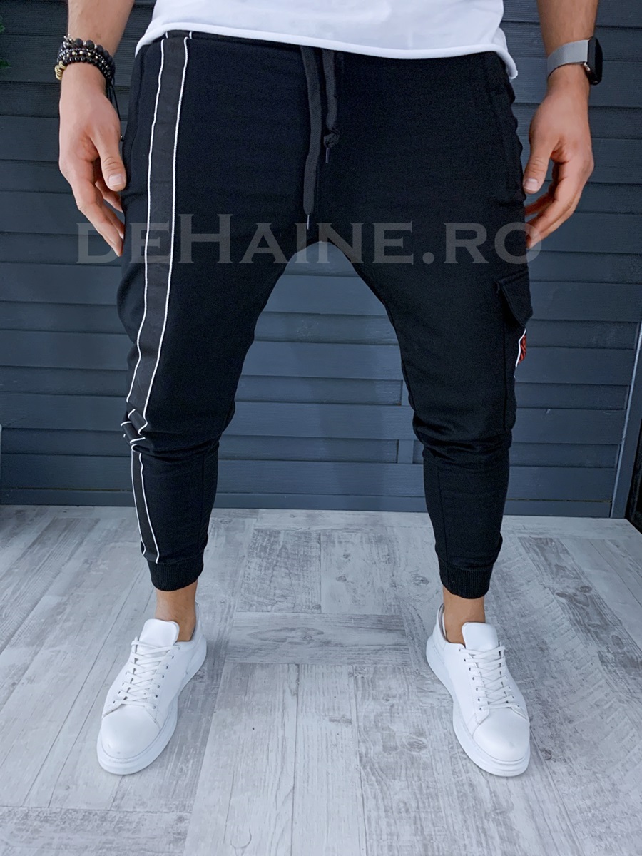 Pantaloni de trening conici negri A5997 O3-3.1