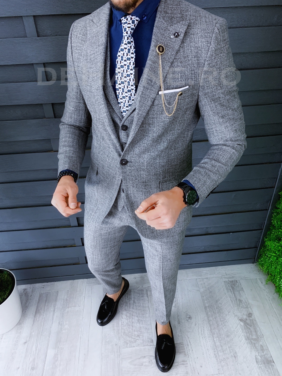 Costum barbati slim fit + vesta zr a8713 s27