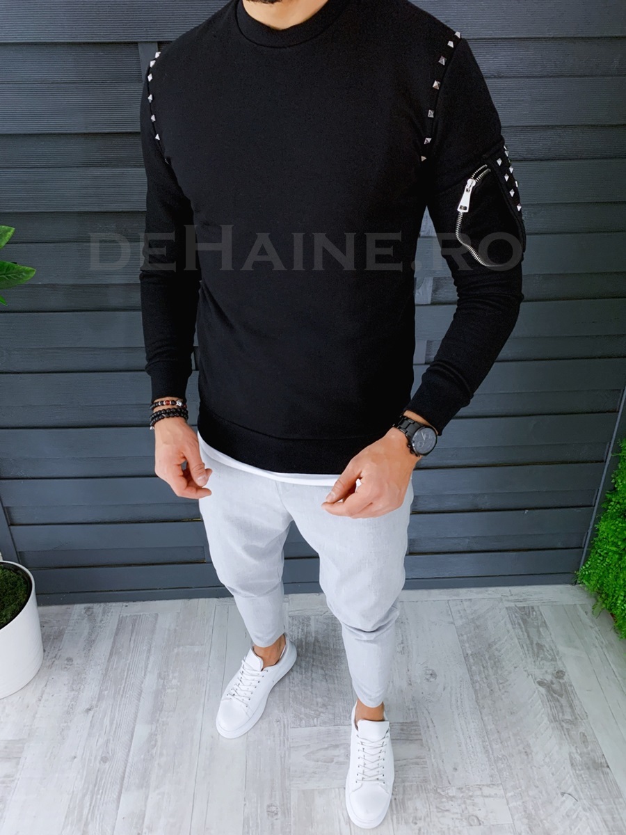 Bluza barbati slim fit neagra zr a2569 i8-4