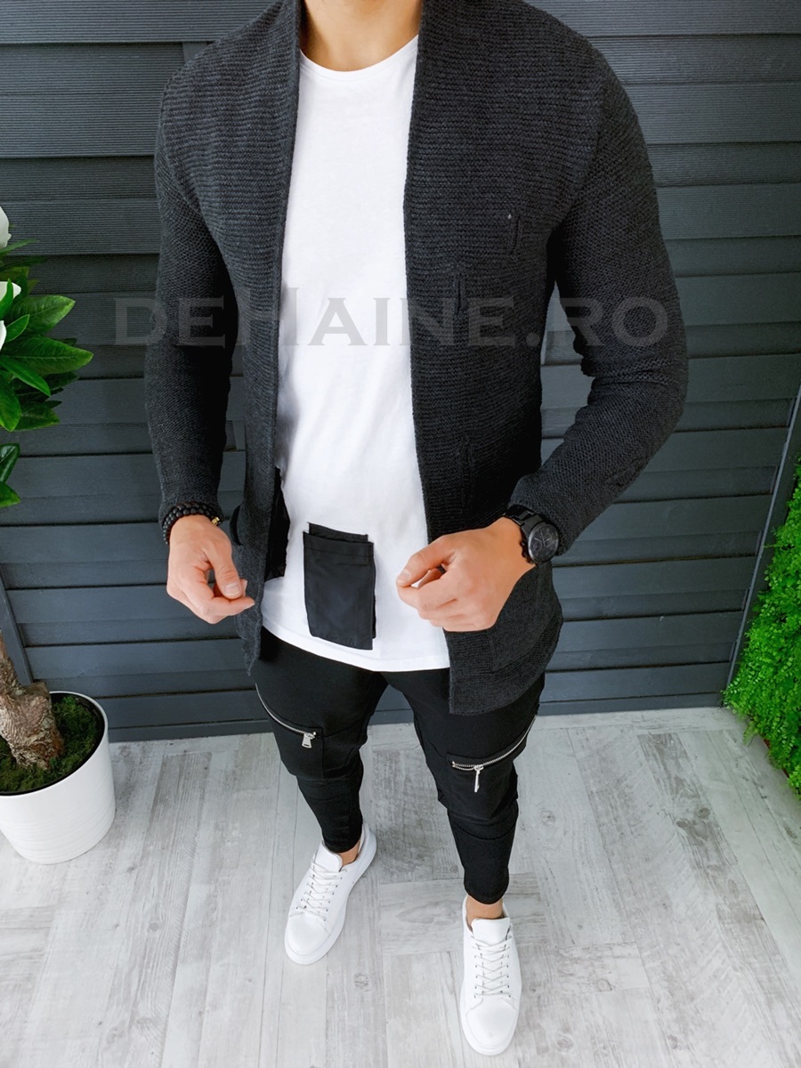 Cardigan barbati gri inchis slim fit ZR T3598  50-5