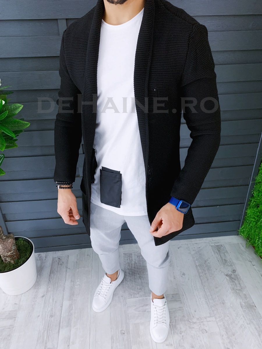 Cardigan barbati negru slim fit ZR T3598 M3-4.1