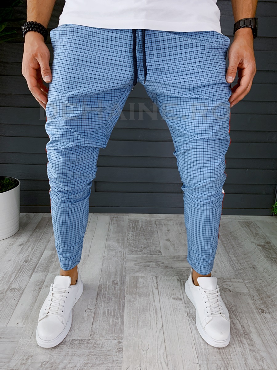 Pantaloni barbati albastri in carouri smart casual ZR P18024 O2-2