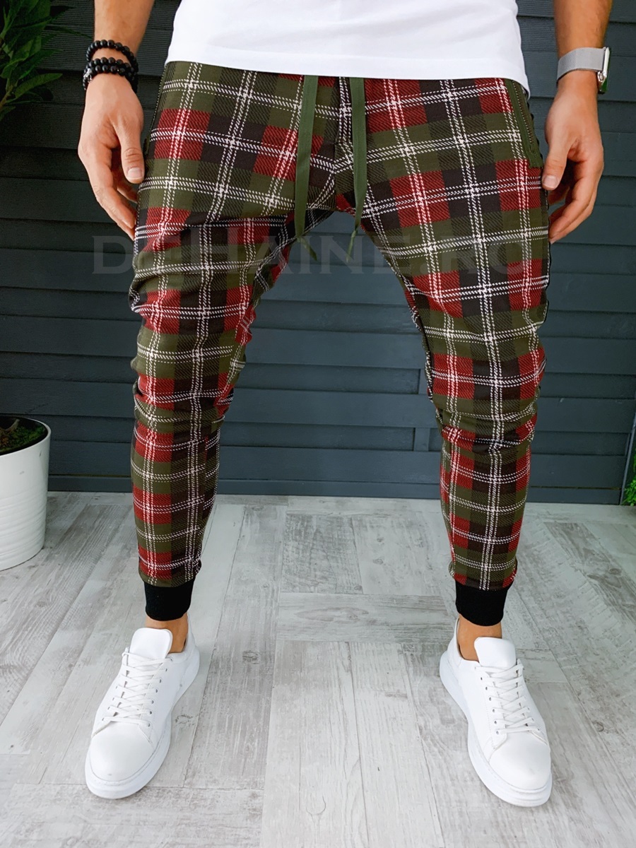 Pantaloni barbati kaki in carouri smart casual ZR  CU MIC DEFECT DEF19066 D2-5.3