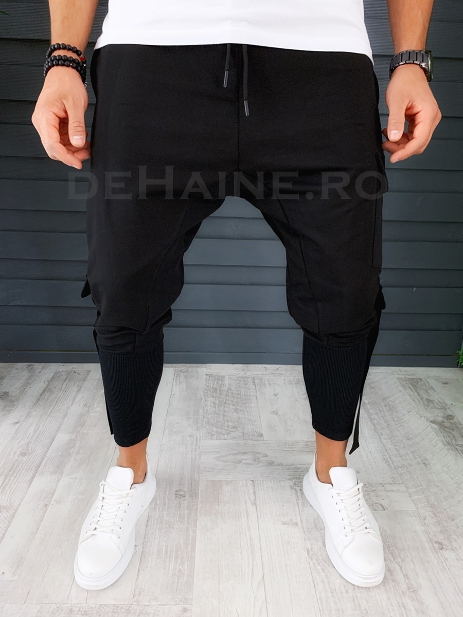 Pantaloni de trening conici negri A8452 92-3