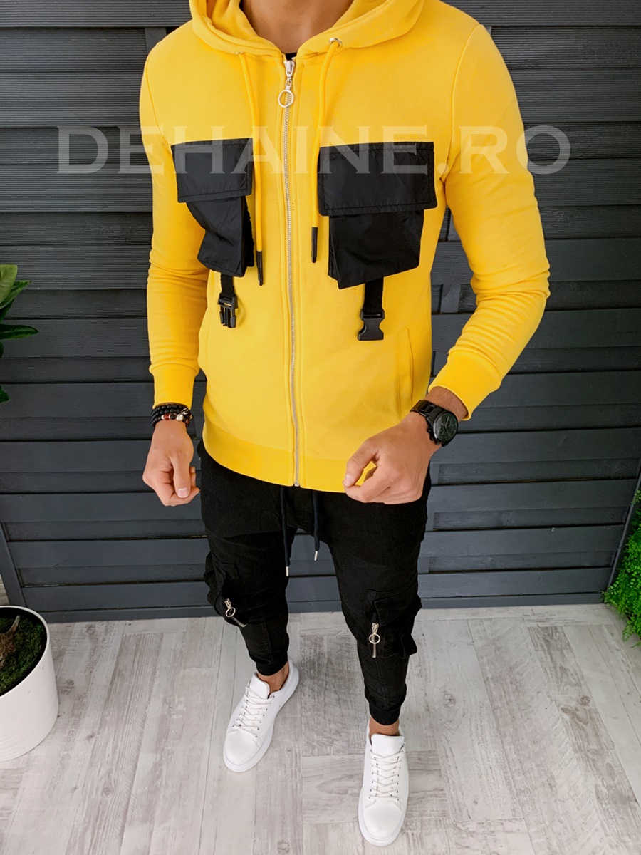 Hanorac barbati mustar slim fit zr a8431 99-2