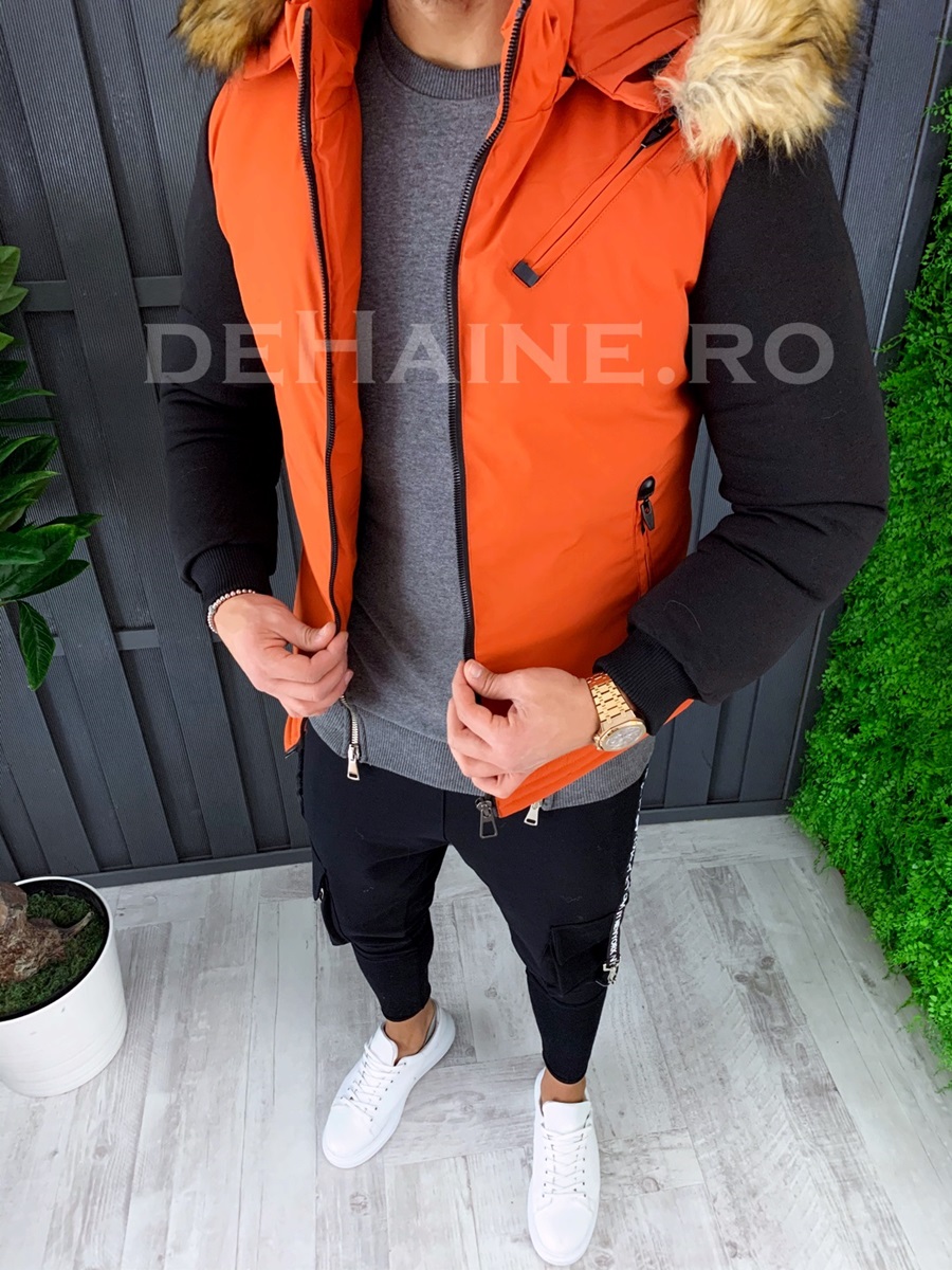 Geaca barbati imblanita orange groasa de iarna zr a7917 37-4