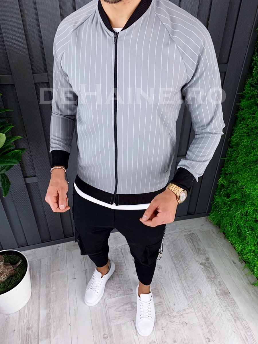 Hanorac barbati gri slim fit zr a7889 