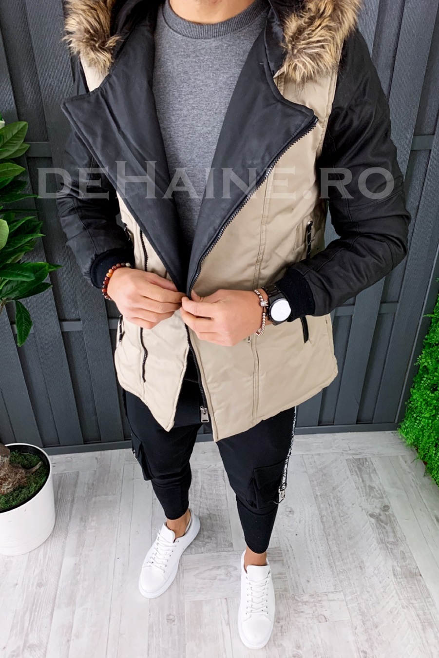 Geaca barbati groasa de iarna bej zr a9788 38-4.5