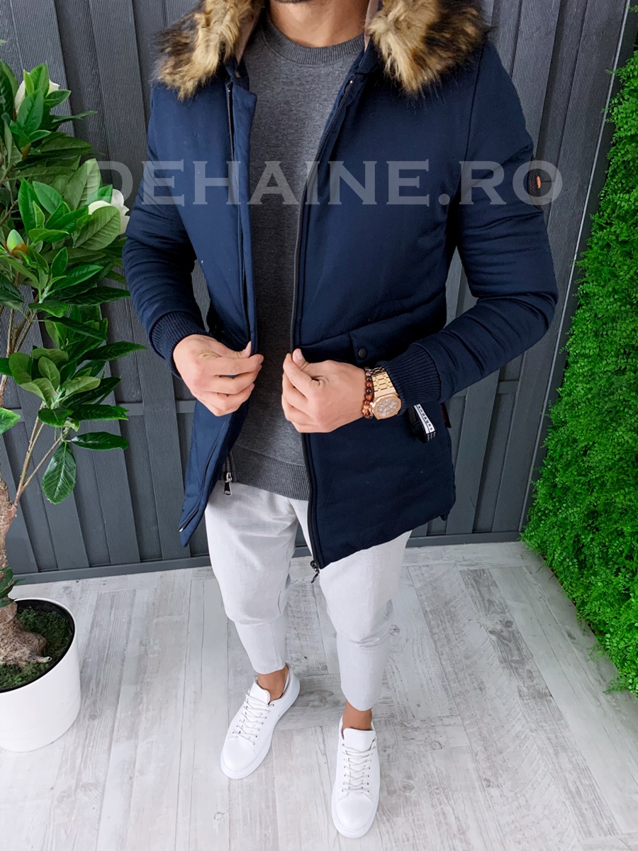 Geaca barbati groasa de iarna bleumarin zr a6695 49-5