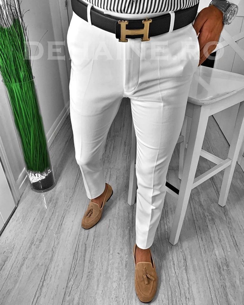 Pantaloni barbati eleganti albi ZR A6688 B13-2