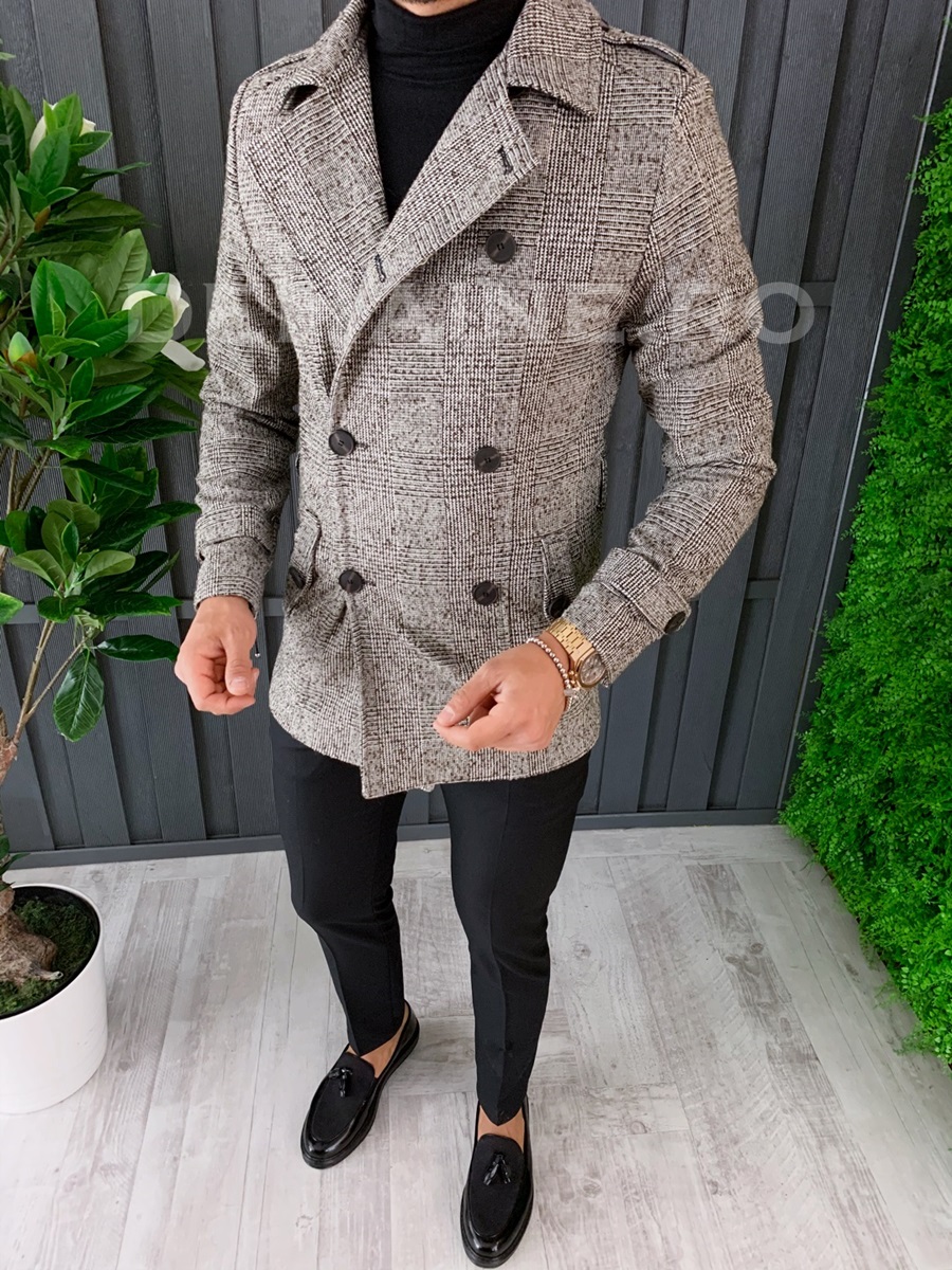 Palton barbati primavara slim fit in carouri a6641