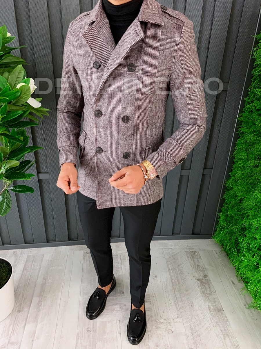 Palton barbati primavara slim fit in carouri a6643 s32
