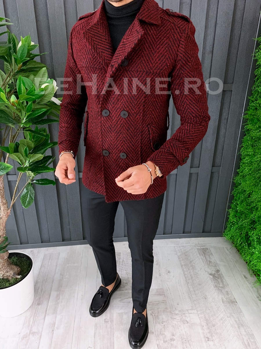 Palton barbati primavara slim fit grena a6645 s21